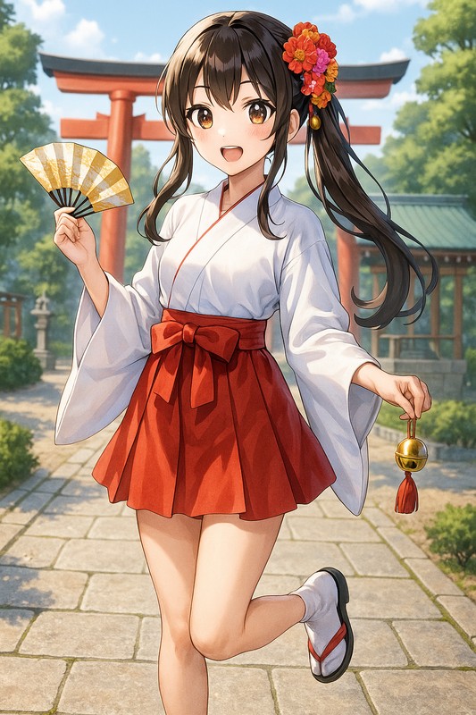 ミニ丈巫女のコスプレのプロンプト紹介|AI画像