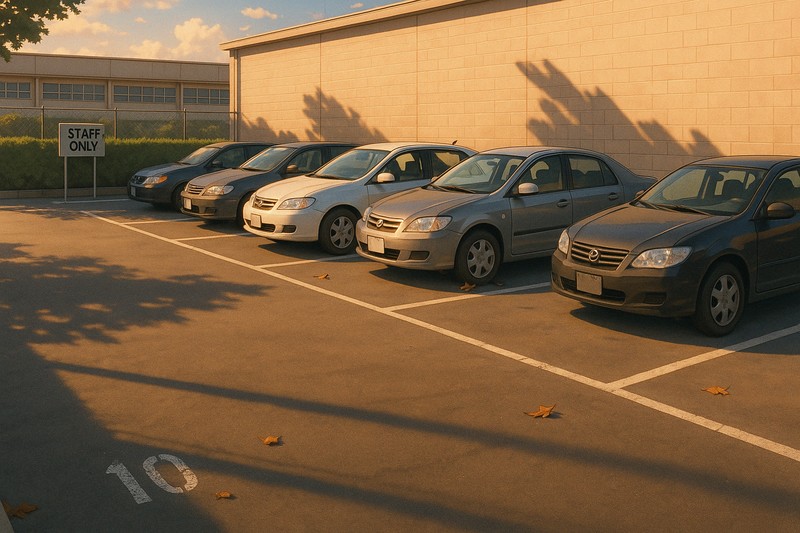 学校の職員用駐車場のプロンプト｜画像生成AI用