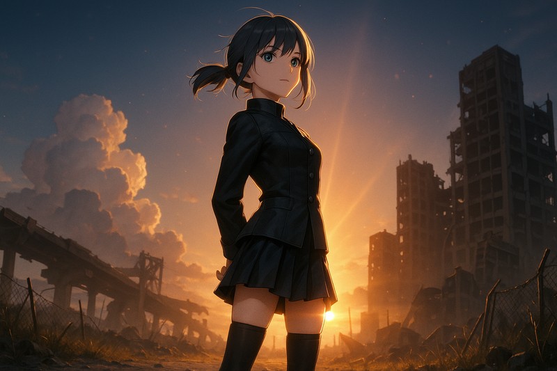 逆光・リムライト効果のプロンプトを用いた参考イラスト-1|AI画像
