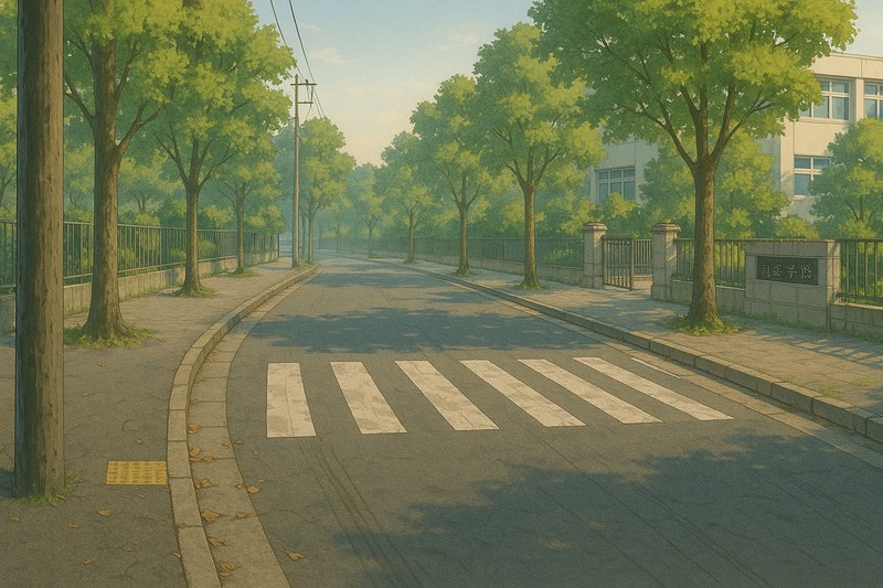 学校の通学路のプロンプト｜画像生成AI用
