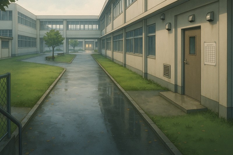 学校敷地内の通路のプロンプト｜画像生成AI用