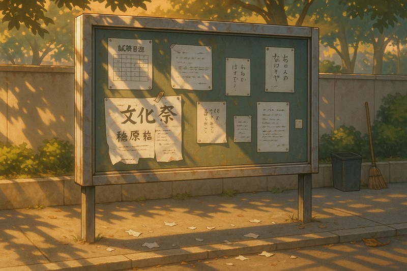 学校の屋外掲示板のプロンプト｜画像生成AI用