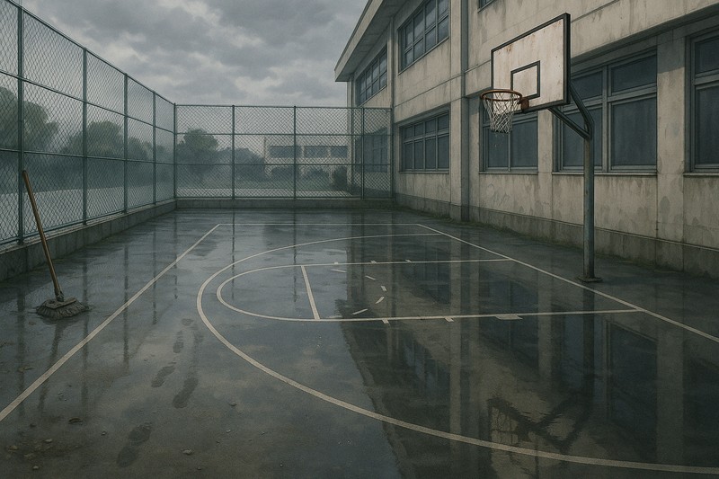 学校の屋外バスケットコートのプロンプト｜画像生成AI用