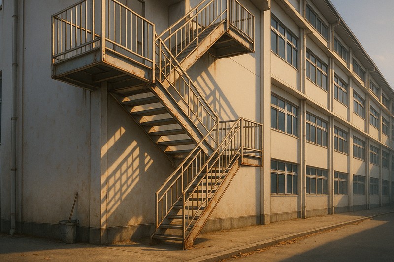 学校の非常階段のプロンプト｜画像生成AI用
