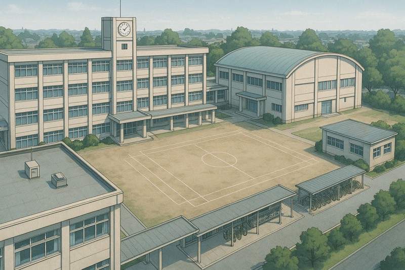 公立高校の外観のプロンプト｜画像生成AI用