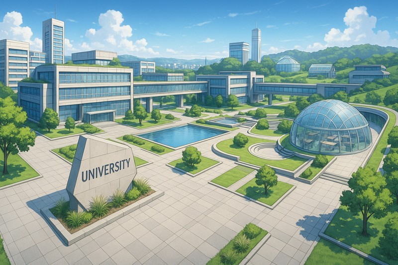 大学キャンプパス風学校の外観のプロンプト｜画像生成AI用