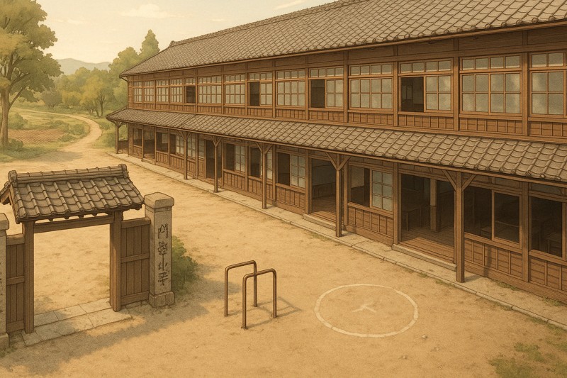 レトロな旧制中学の外観のプロンプト｜画像生成AI用