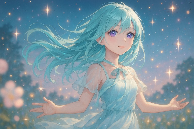 sparkling particlesのプロンプトを用いたイラスト参考例|AI画像