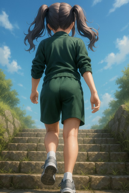 階段をのぼる美少女の後ろ姿-3|AIプロンプト解説