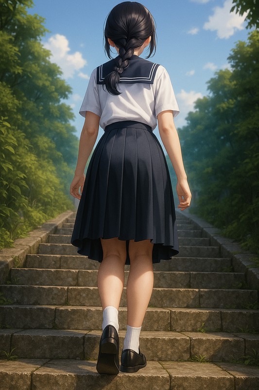 階段をのぼる美少女の後ろ姿-2|AIプロンプト解説