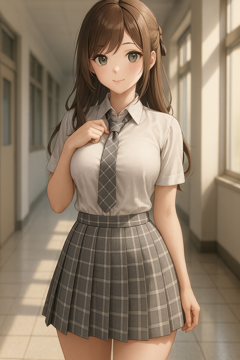 格子柄のスカート｜AIイラスト再現プロンプト