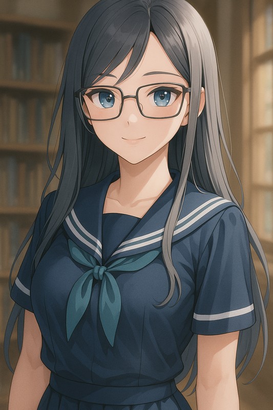 スクエアメガネのAIイラスト|プロンプト紹介