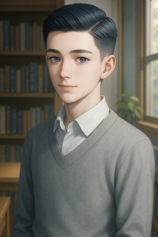 アイビーカットの男子のAIイラスト|髪型プロンプト紹介