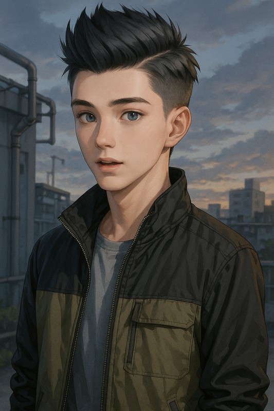 ソフトモヒカンの男子のAIイラスト|髪型プロンプト紹介