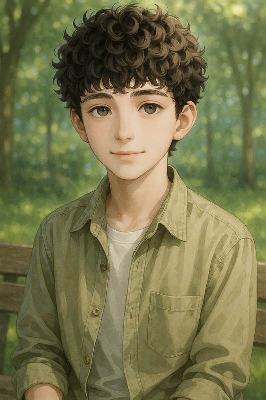 カールショートの男子のAIイラスト|髪型プロンプト紹介