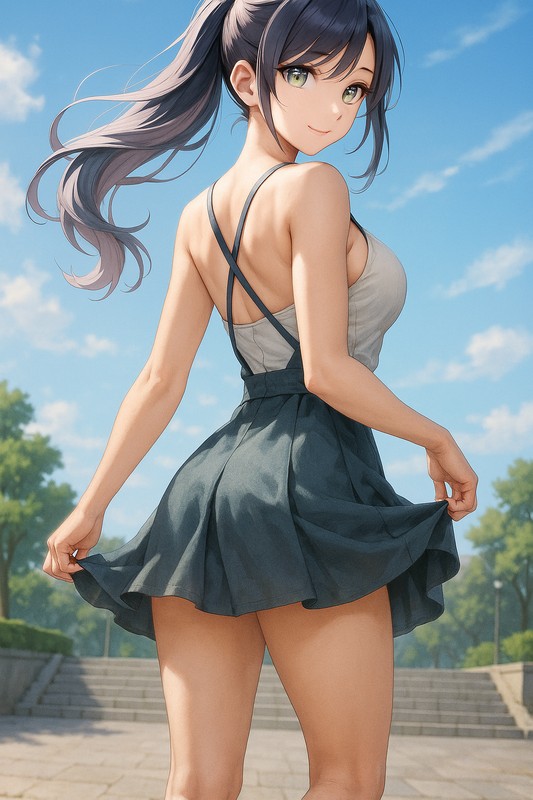 クロスバックジャンパースカートの美少女イラスト|AI画像
