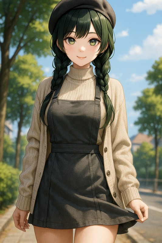 レイヤードジャンパースカートの美少女イラスト|AI画像