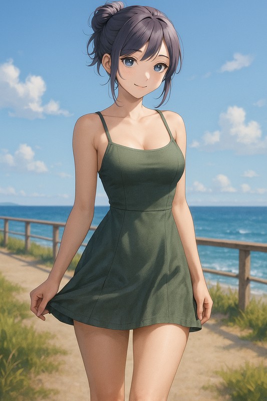 華奢ストラップジャンパースカートの美少女イラスト|AI画像