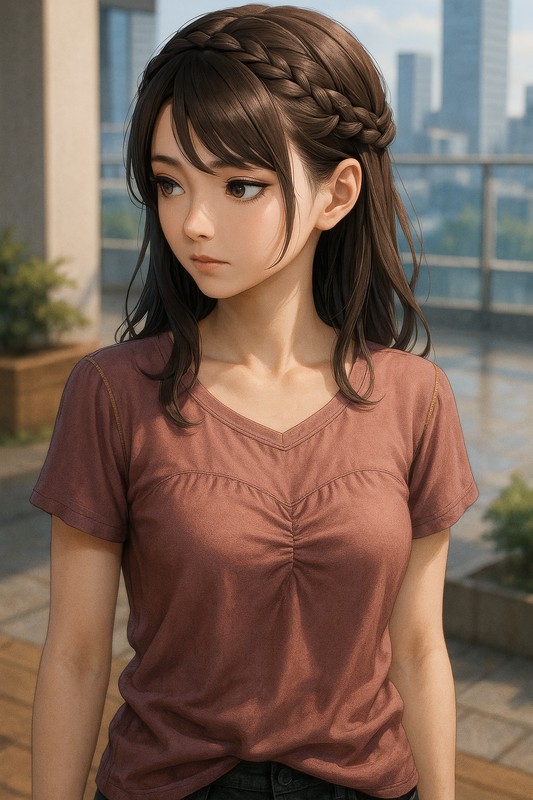 視線を横に流している(視線を外す)美少女のAIイラストの作例-2