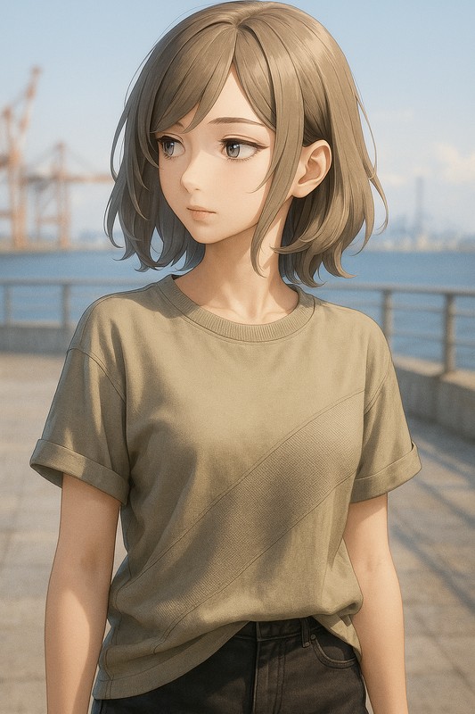 視線を横に流している(視線を外す)美少女のAIイラストの作例-1