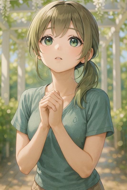 見上げている視線の美少女のAIイラスト作例-2