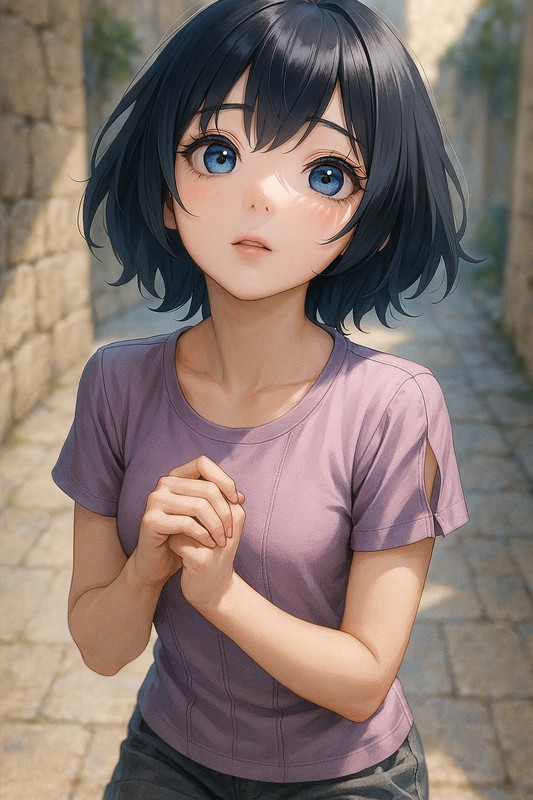 見上げている視線の美少女のAIイラスト作例-1