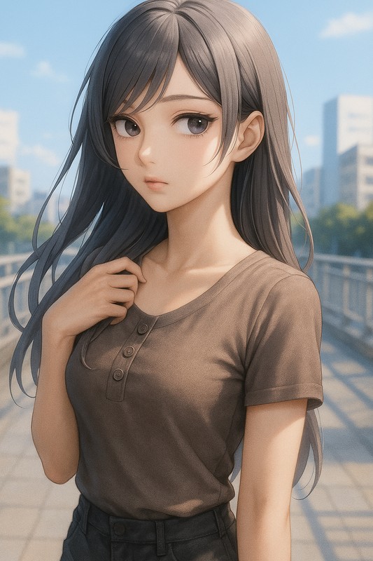 顔の向きと逆方向に視線を送る美少女のAIイラストの作例-2