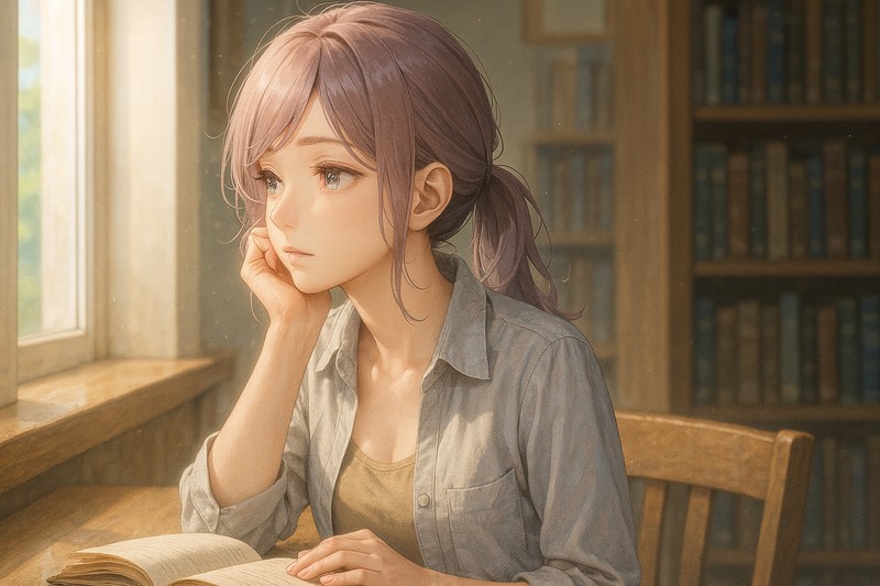 視線を外した静かな横顔アングルのAIイラスト作例|視線と雰囲気の比較