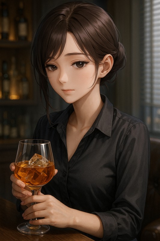 ウイスキーグラスを持つ美少女AIイラスト｜プロンプト紹介