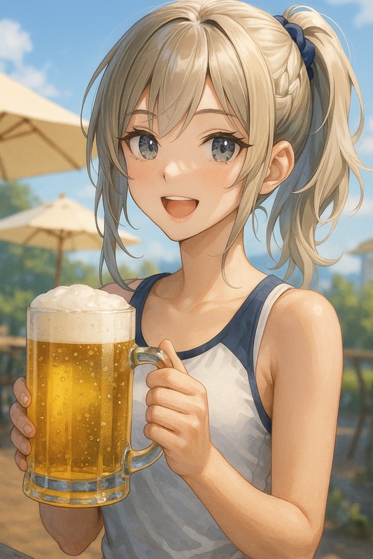 ビアジョッキを持つ美少女AIイラスト｜プロンプト紹介