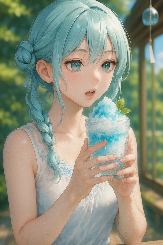 アイスグラスを持つ美少女AIイラスト｜プロンプト紹介
