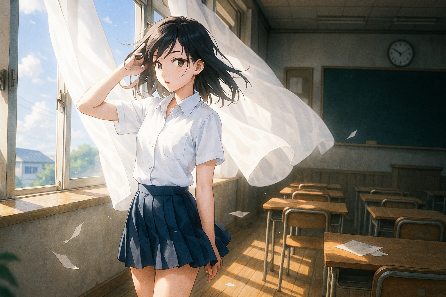 AIイラスト(制服美少女)をPhotoshopでホワイトバランスを調整した例