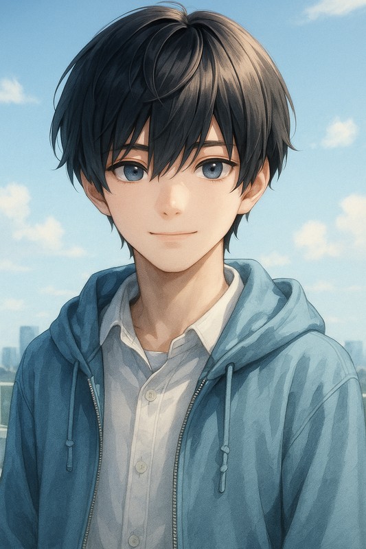 ショートマッシュの男子のAIイラスト|髪型プロンプト紹介