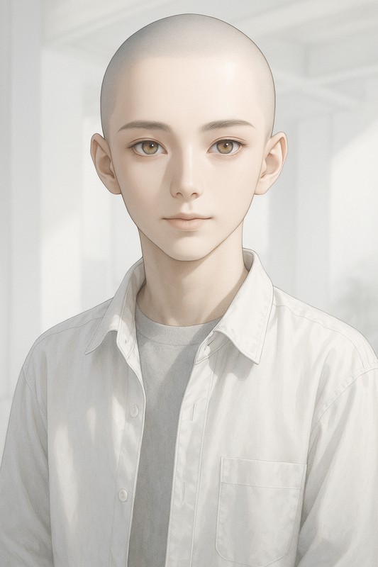 スキンヘッドの男子のAIイラスト|髪型プロンプト紹介