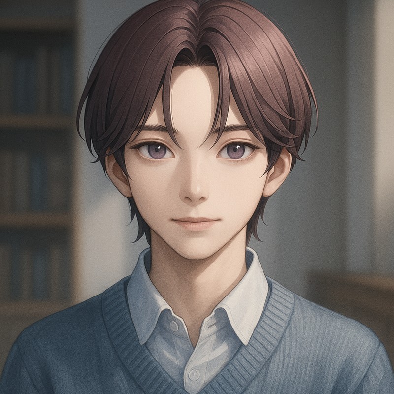 センター分けの前髪の男子のAIイラスト|前髪プロンプト紹介