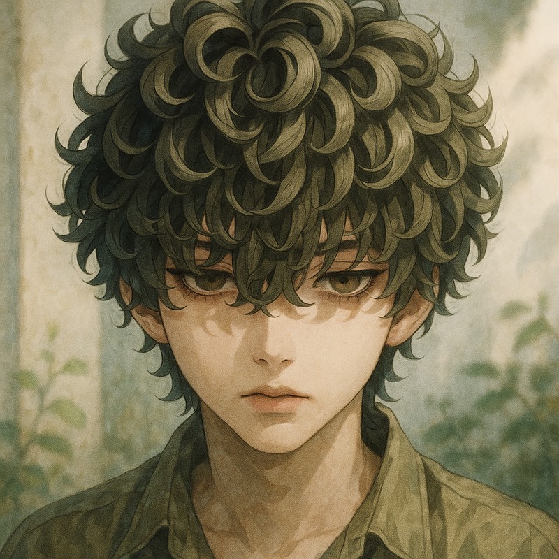 スパイラルパーマの男子のAIイラスト|前髪プロンプト紹介