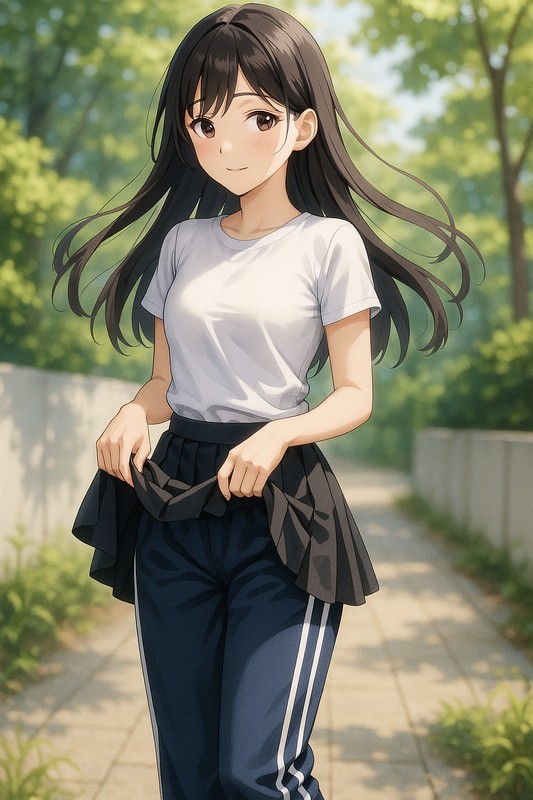 スカートの裾をたくし上げる動作|AI画像