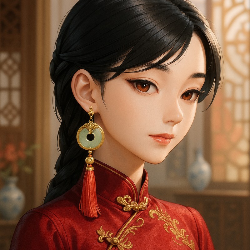 中華風ピアスのAIイラスト|プロンプト紹介