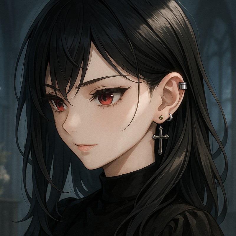 ゴシッククロスピアス+イヤーカフのAIイラスト|プロンプト紹介