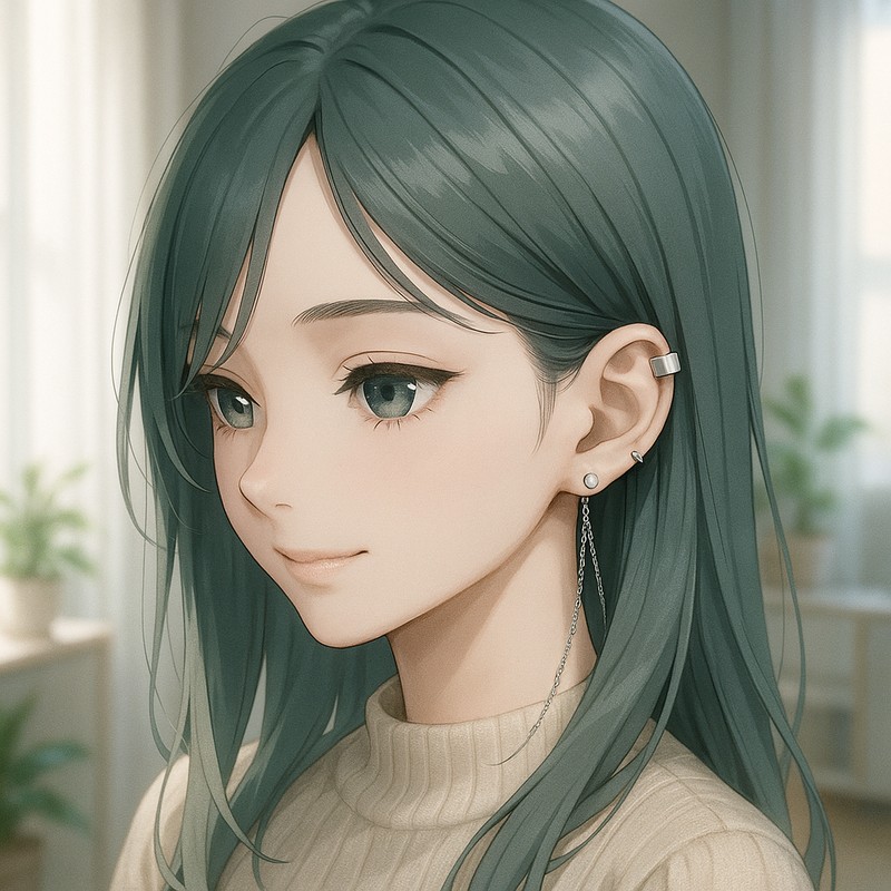 チェーンピアス+イヤーカフのAIイラスト|プロンプト紹介