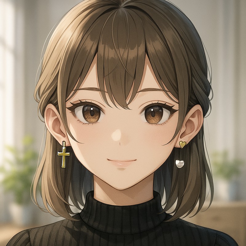 左右非対称(クロス+ハート)ピアスのAIイラスト|プロンプト紹介