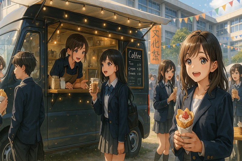 文化祭のキッチンカーの再現プロンプト｜AI画像
