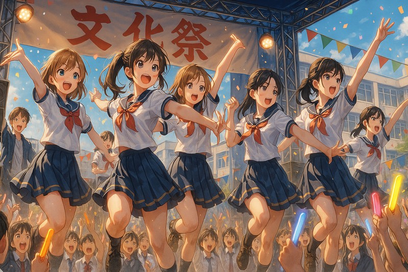 文化祭のダンスパフォーマンスの再現プロンプト｜AI画像