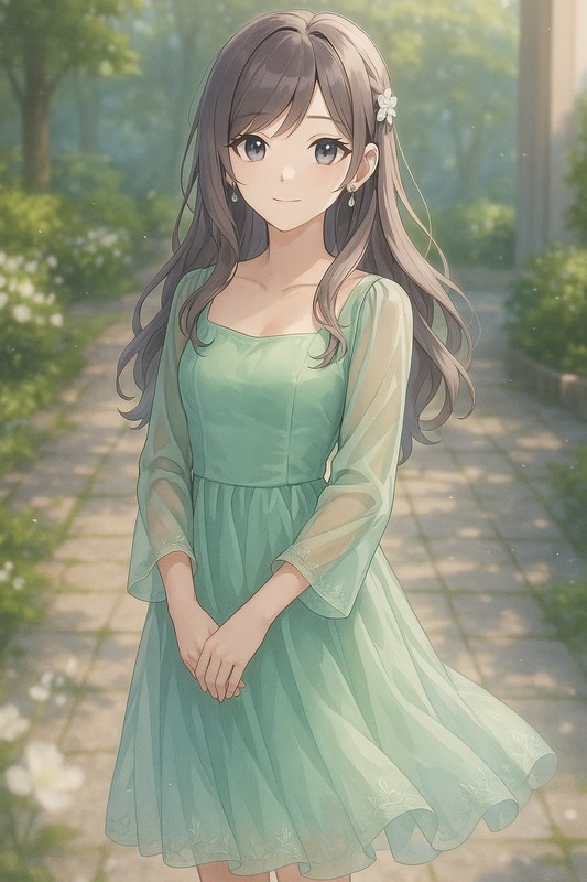 シフォン素材ドレスの再現プロンプト|AI画像