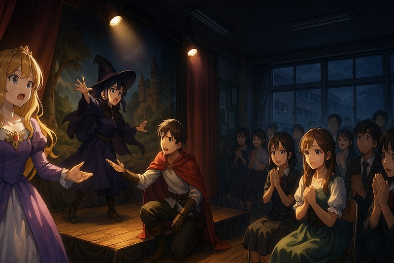 学園劇のステージの再現プロンプト｜AI画像