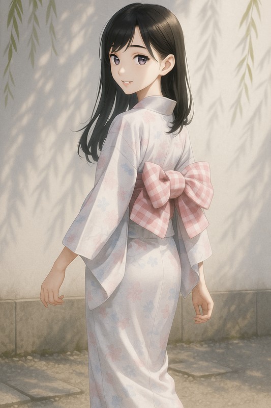着物の半幅帯(はんはばおび)のイラスト|AI用プロンプト
