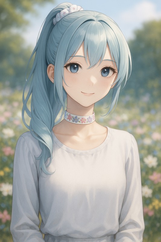 花柄チョーカーのAIイラスト|プロンプト紹介