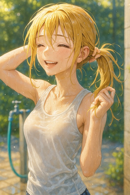 水で髪が濡れるプロンプト紹介|AIイラスト