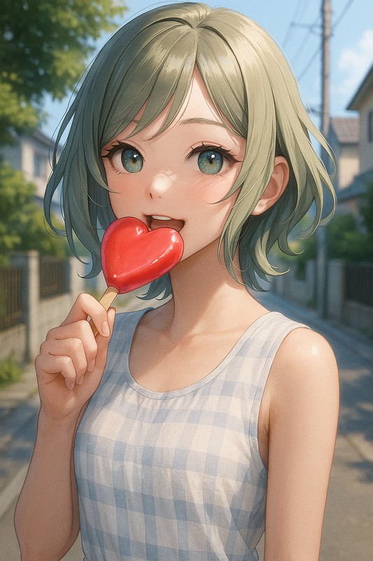 ハート型アイスを食べる美少女|AIプロンプト紹介