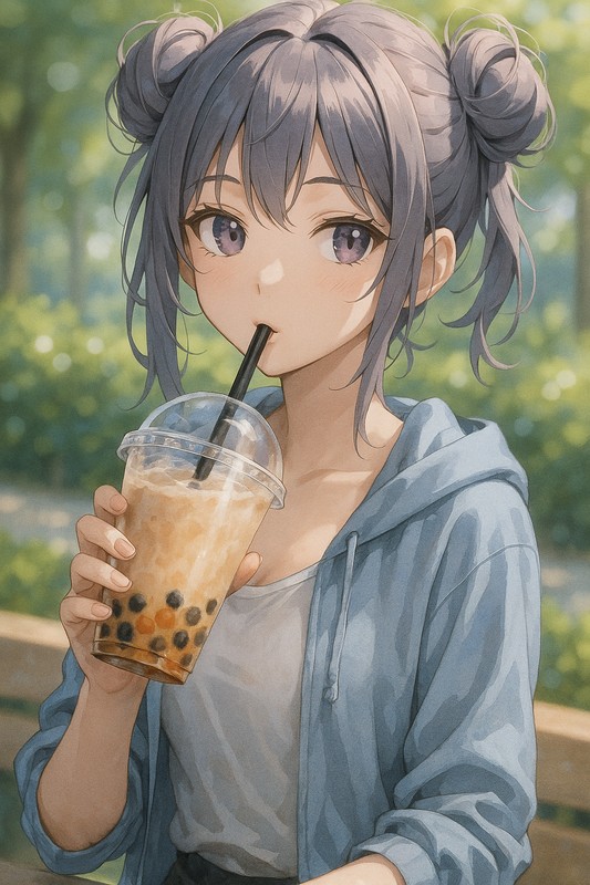 ストロー付きプラカップを持つ美少女AIイラスト｜プロンプト紹介